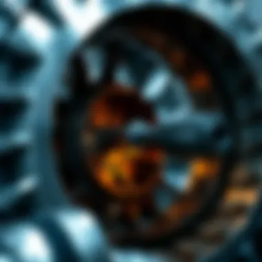 Close-up of turbine mechanism within a hydroelectric power plant