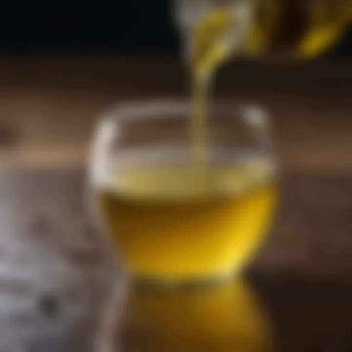 A close-up view of high-quality olive oil highlighting its rich texture