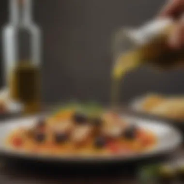 Mediterranean Dish Highlighting Olive Oil Application A vibrant Mediterranean dish drizzled with olive oil showcasing its culinary application