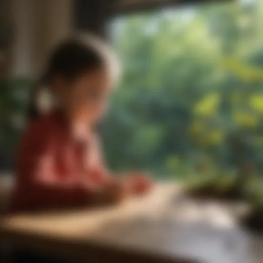 A child observing nature in a Montessori classroom setting