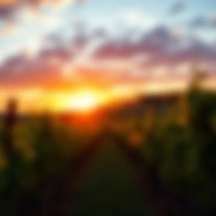 Serenity in the Vineyard A tranquil vineyard landscape at sunset, representing a serene environment