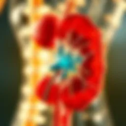 Illustration depicting the biochemical pathways affected by ibuprofen on kidney function
