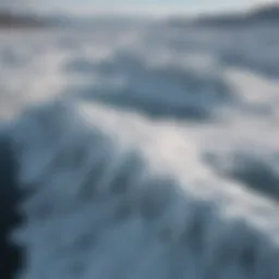 Aerial view of melting ice caps showing dramatic changes in landscape