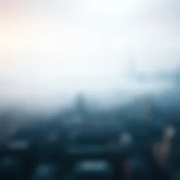 Aerial view of urban pollution with smog covering a city skyline