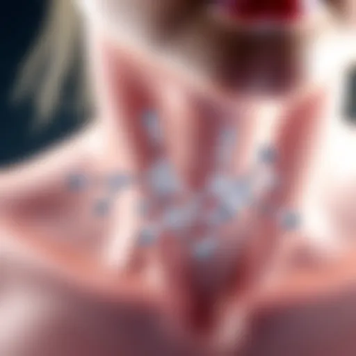 Thyroid and Water Interactions Detailed illustration of thyroid interaction with water molecules