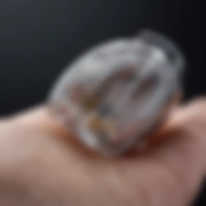 A close-up view of a modern hearing aid device showcasing its intricate design and technology.