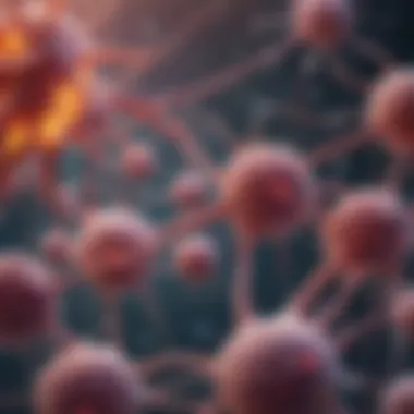 Interaction between Cancer Cells and Neural Cells Detailed illustration of cancer cells interacting with neurons
