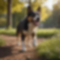 A dog exhibiting hyperactive behavior in a park