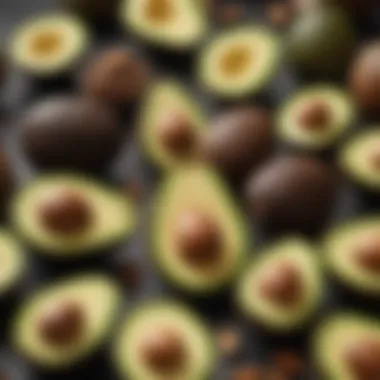 Variety of Healthy Fats A vibrant assortment of healthy fats including avocados, nuts, and olive oil.