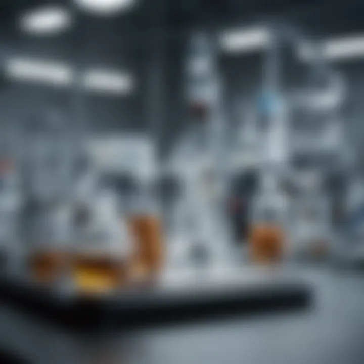 A close-up view of a pharmaceutical laboratory showcasing drug development equipment