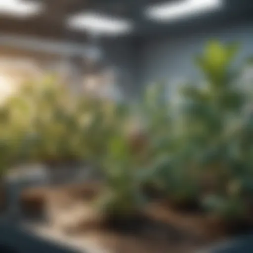 Conceptual illustration of genetically modified crops in a laboratory setting.