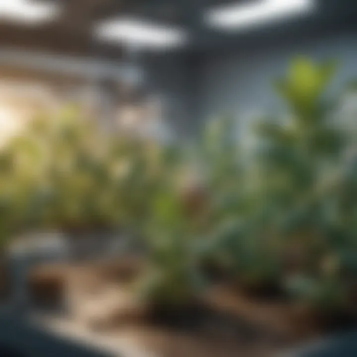 Conceptual illustration of genetically modified crops in a laboratory setting.
