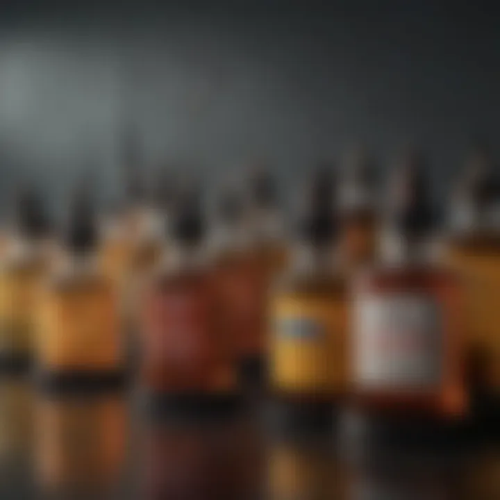 Different types of transformer oil displayed in various containers