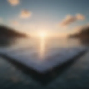 Coastal Floating Solar Panel Installation Floating solar panels in a coastal environment under sunny skies