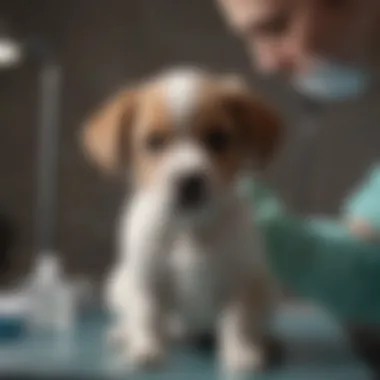 Veterinarian examining a puppy for parvovirus symptoms