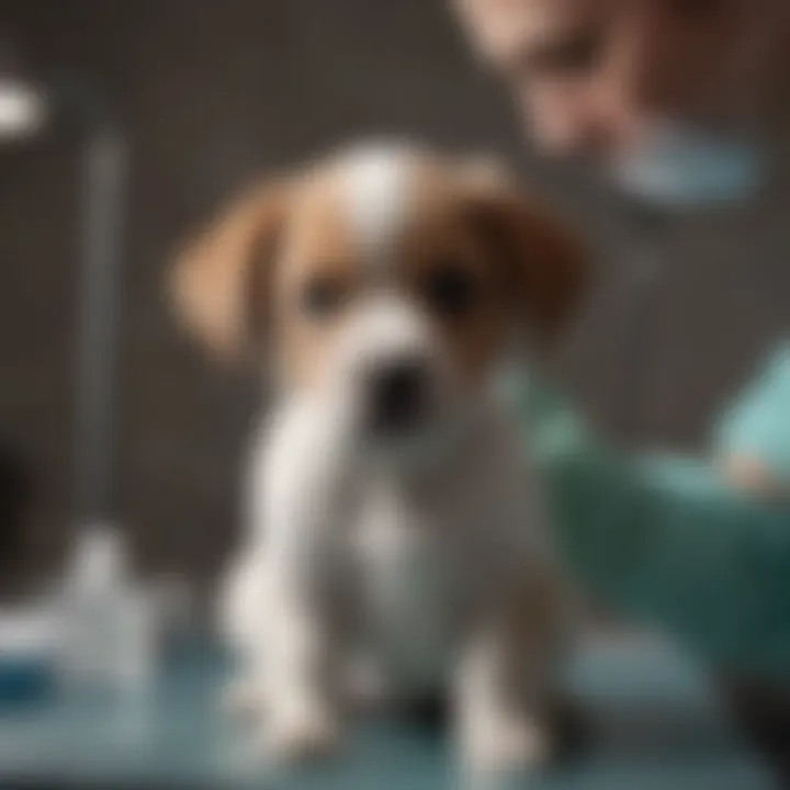 Veterinarian examining a puppy for parvovirus symptoms