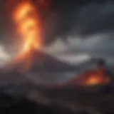 Volcanic eruption with communication systems in action