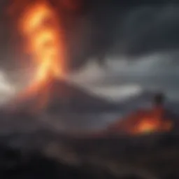 Volcanic eruption with communication systems in action