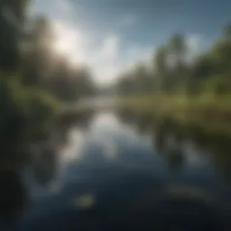 A serene water body reflecting the sky, symbolizing the essence of aquatic ecosystems