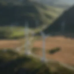 Aerial view of a wind farm in a natural landscape